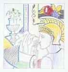 Roy Lichtenstein 1997 – DRAWING FOR INTERIOR WITH AJAX – Graphite and colored pencils on paper (20 x 22 cm)